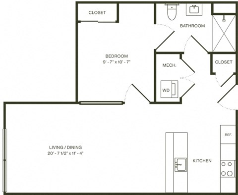 a floor plan of a house with a bedroom and a living room